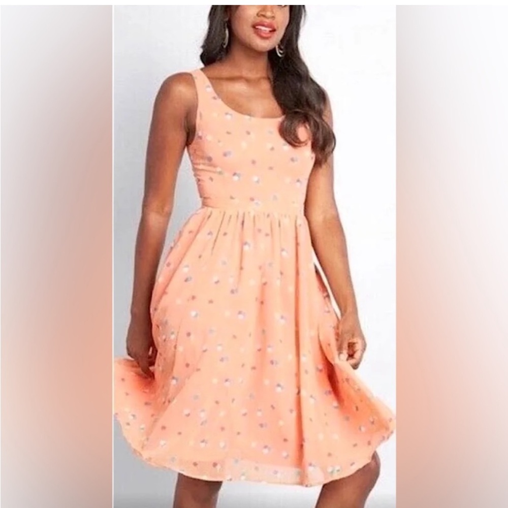 ModCloth Peach Ice Cream Print Fit and Flare Dress Small